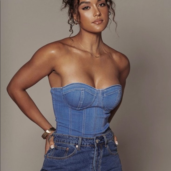 JLUXLABEL Tops - JLUXELABEL | “Say When” denim corset bodysuit NWT